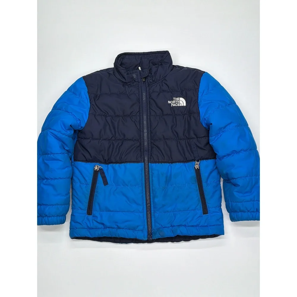 The North Face Kids Reversible Puffer Jacket Blue Navy Fleece Full Zip Coat XS